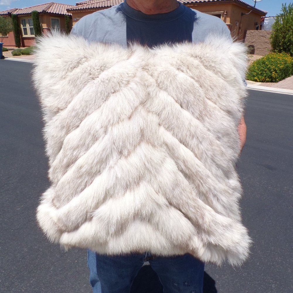 real BLUE FOX FUR throw pillow (cover only), 17"x17", ivory fur w gray tips